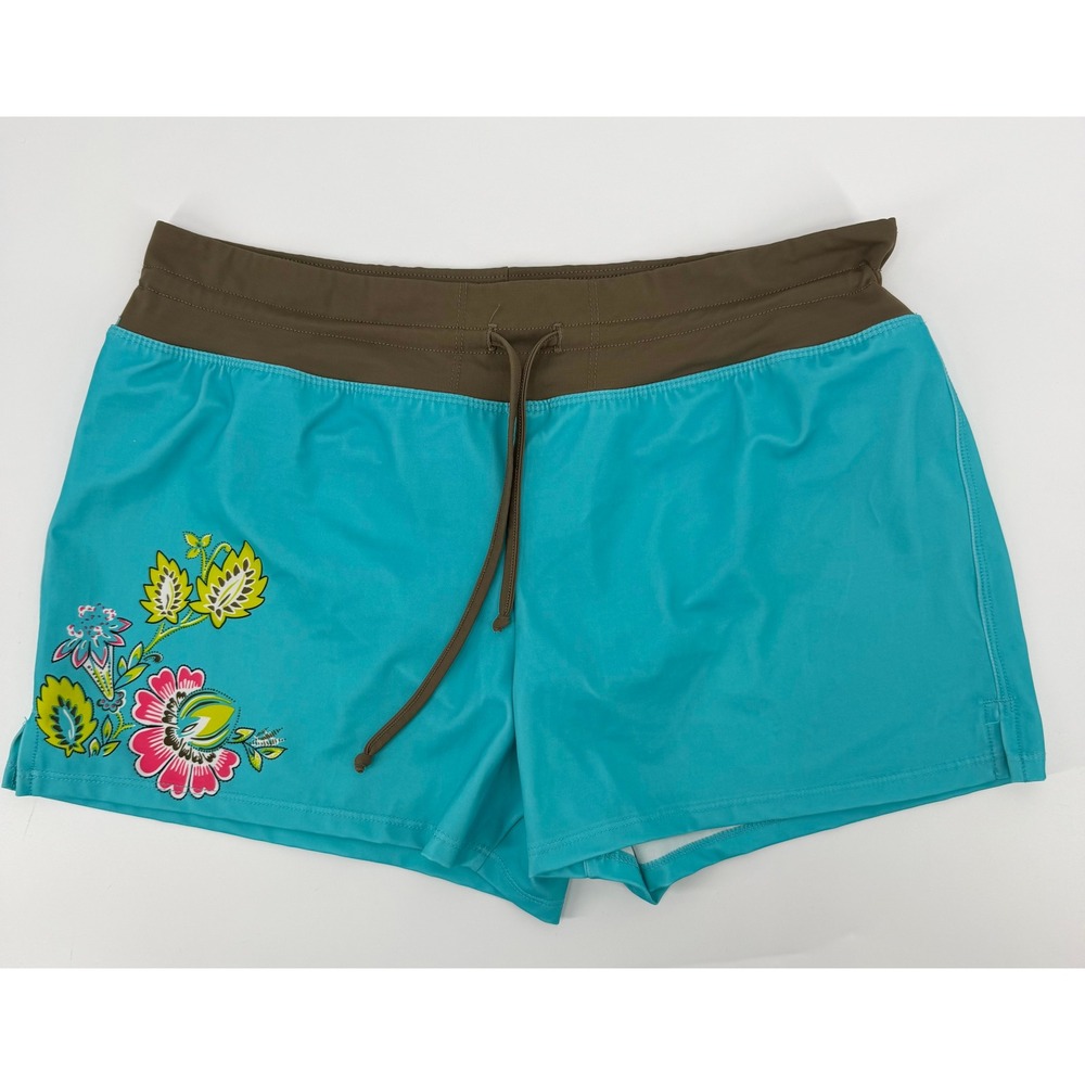 Athleta Womens XL Turquoise Blue Floral Board Shorts Swim Trunks 906290
